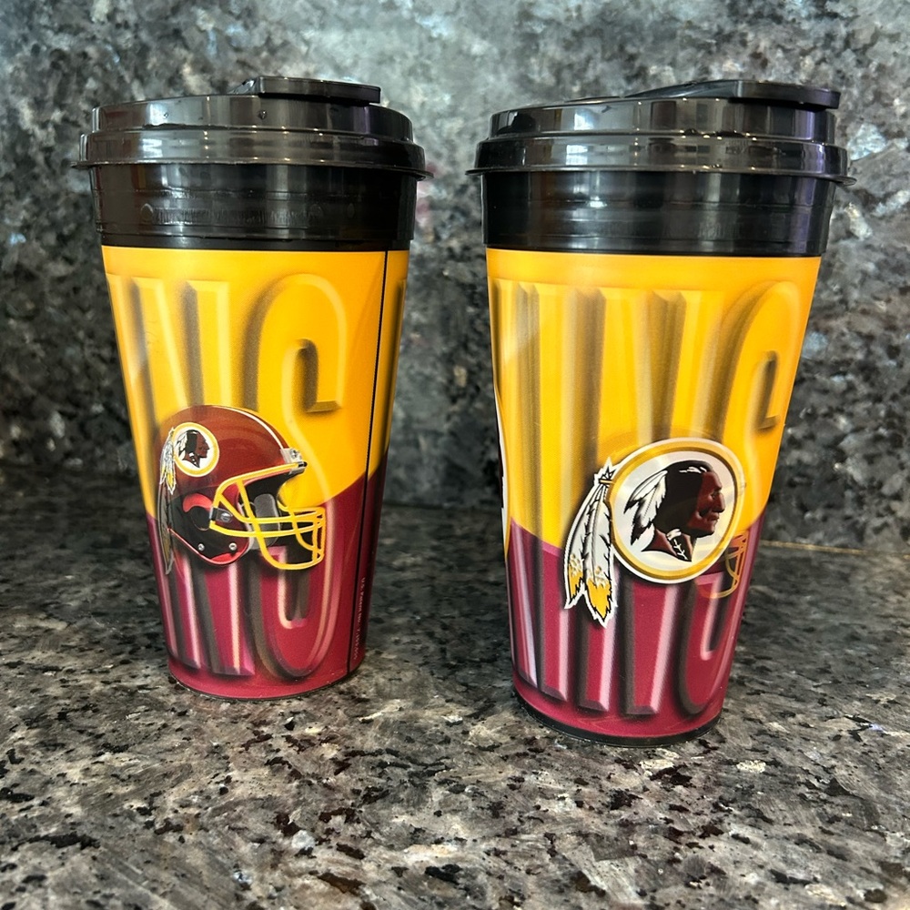 2 Vintage Washington Redskins NFL Holographic Travel Cups by Capitol Cups Rare!